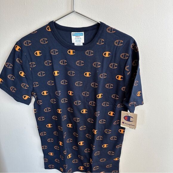 CHAMPION HERITAGE TEE TSHIRT MEN' CREW NECK ALLOVER C LOGO SPACE SIZE S BLUE - Picture 6 of 8